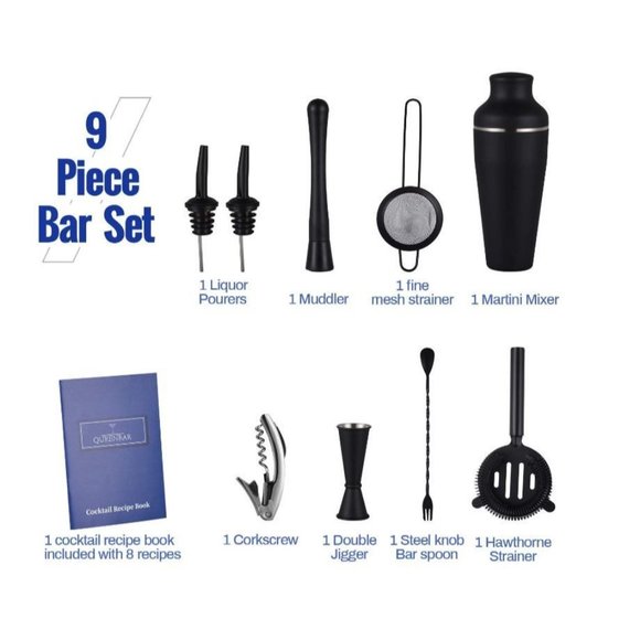 Sivmig Cocktail Shaker Set Bartender Kit,Bar Set with Martini Kit,9-Piece Bar Ki - Picture 3 of 6